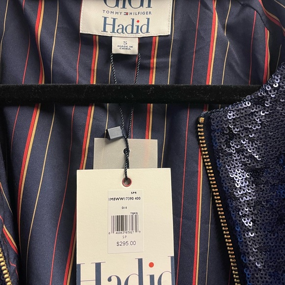 NWT GiGi Hadid Blue Sequin glitter bomber - Picture 3 of 3